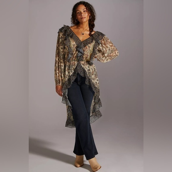 NWT Anthropologie LetMeBe Sheer Femme Maxi Button Down Long Sleeve Hi-Low Shirt - Picture 1 of 11